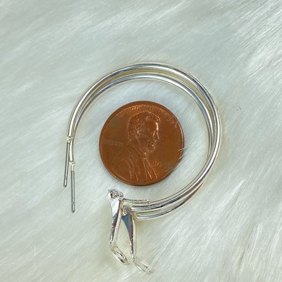 Vintage Silver Tone Hinged Large Hoop Earrings - Picture 5 of 5